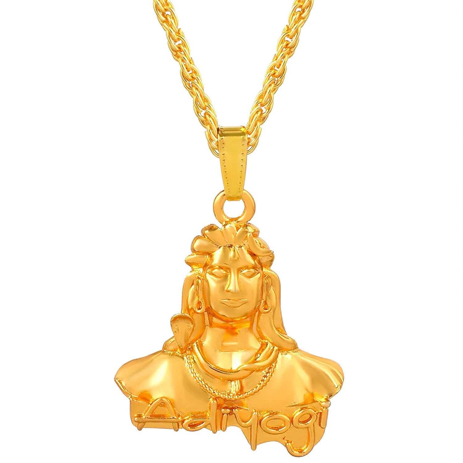 Indian Traditional Brass Gold Plated Adiyogi Shiva Chain Pendant For Unisex