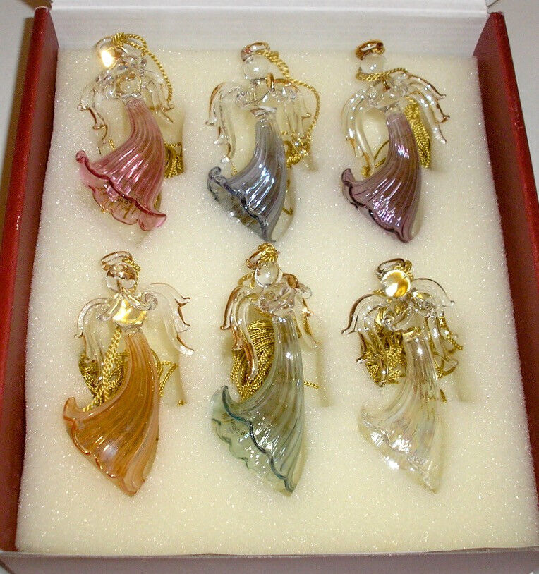 LENOX SET OF 6 - CRYSTAL ANGEL ORNAMENTS ASSORTED COLORS - NEW IN BOX