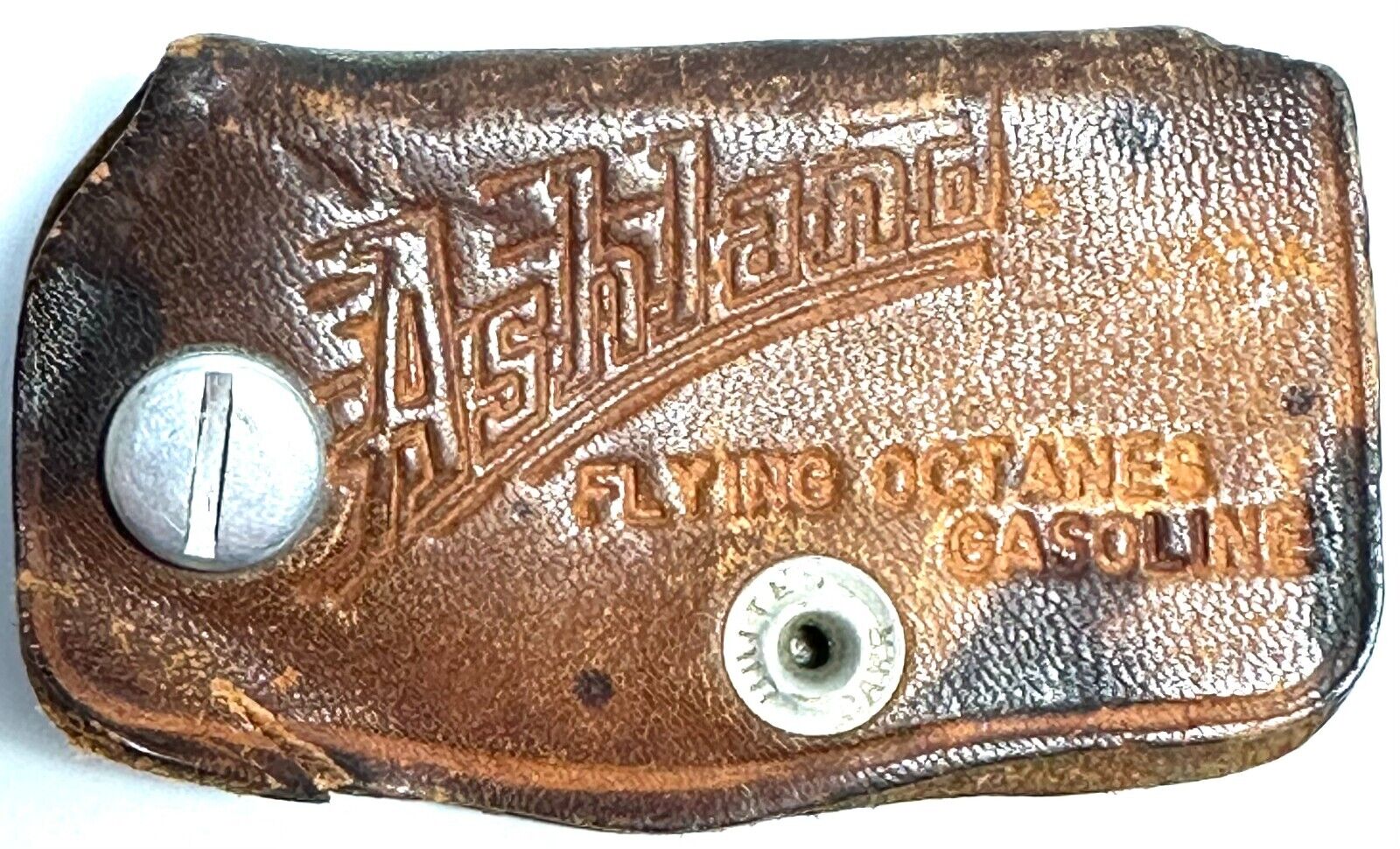 Ashland Flying Octanes Gasoline Stamped Leather Key Holder Snap Closure