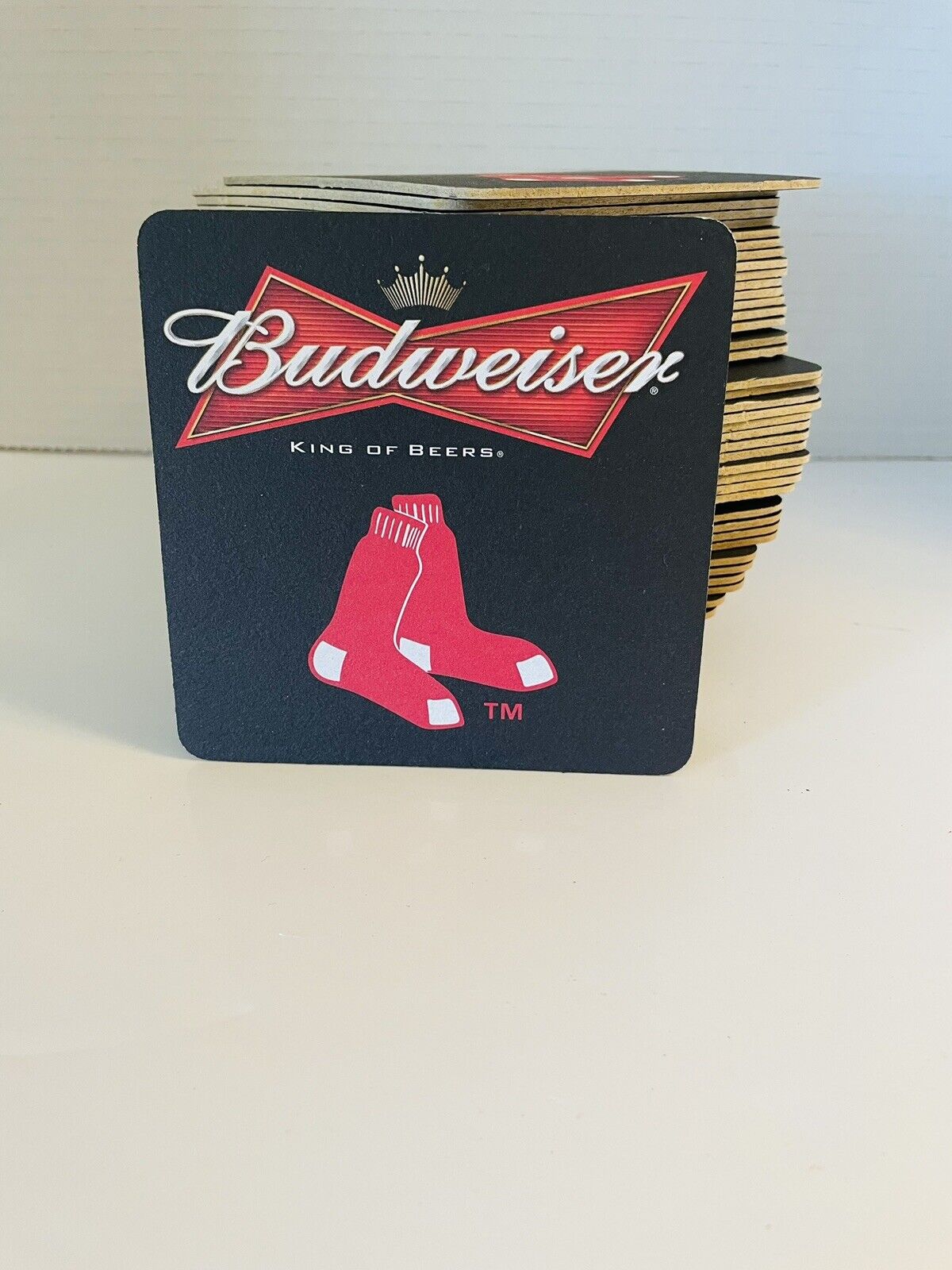 Lot Of 49 Budweiser Red Sox Baseball Beer Coasters 4” Square