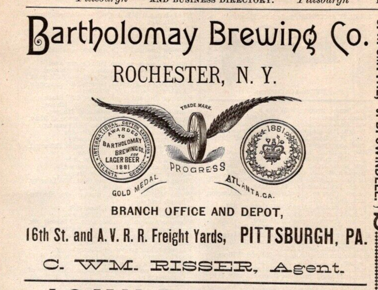 1887 Bartholomay Brewing Co Rochester NY  PA State Gazetteer 3.25\