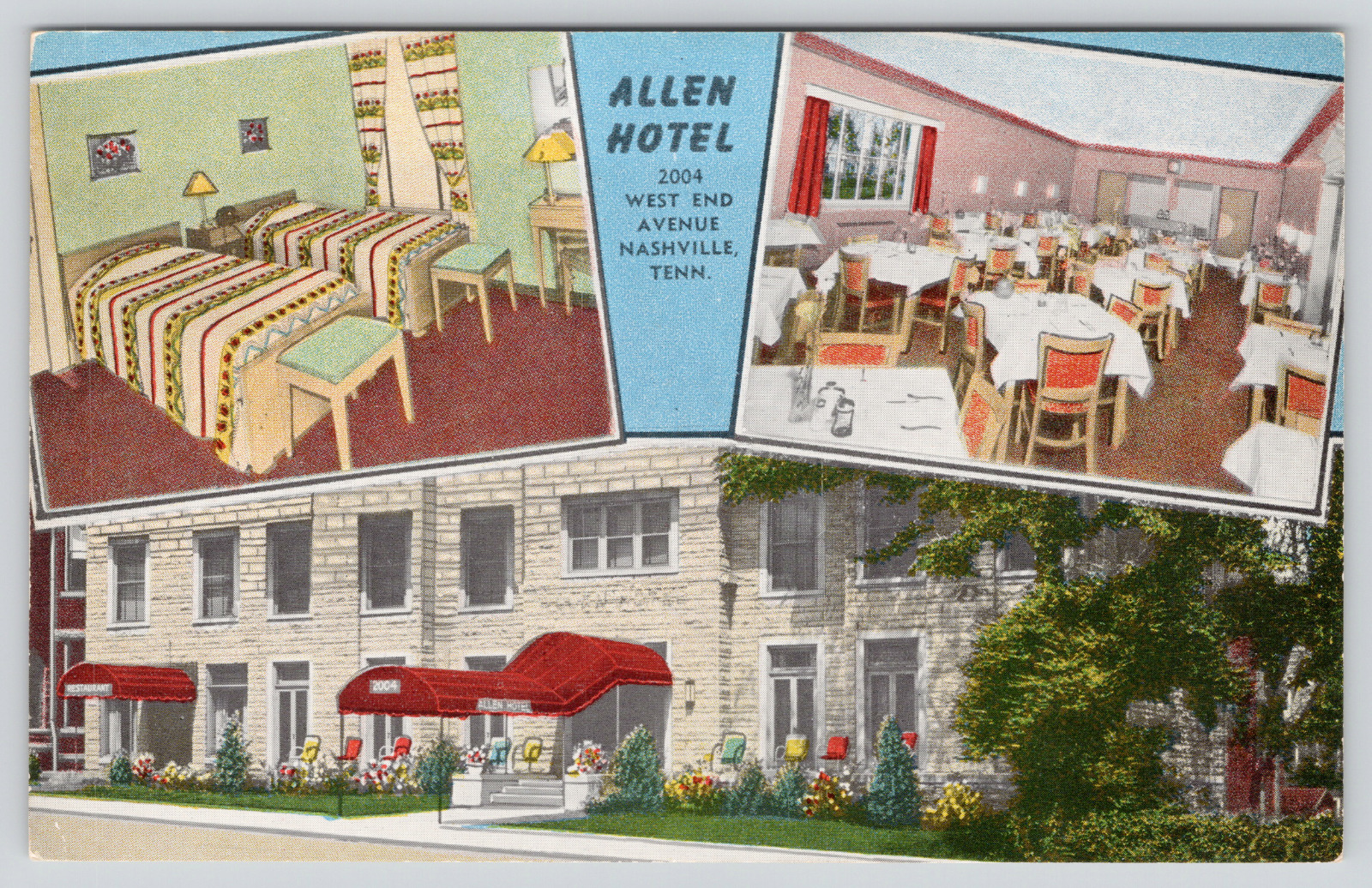 Postcard Nashville, Tennessee, TN, Allen Hotel Multiview  A420