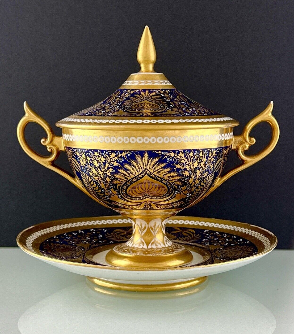 Very Rare Antique Derby Porcelain Cobalt Blue and Gold Design Bowl c1780-1784