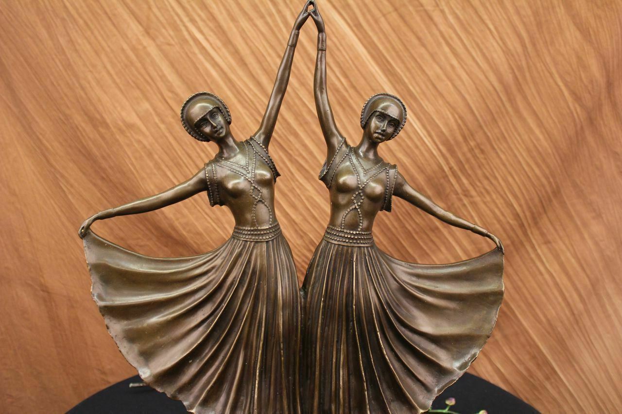 Signed Museum Quality Twin Dancer By Chiparus Bronze Hot Cast Sculpture Figure