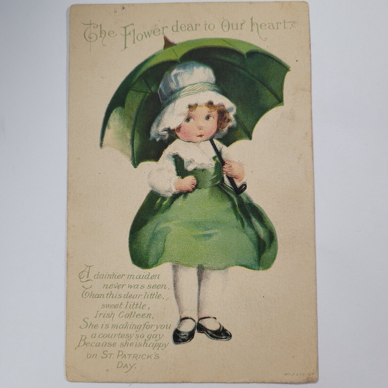 Ellen Clapsaddle St Patrick's Day Greeting Flower Dear Our Hearts Postcard c1921