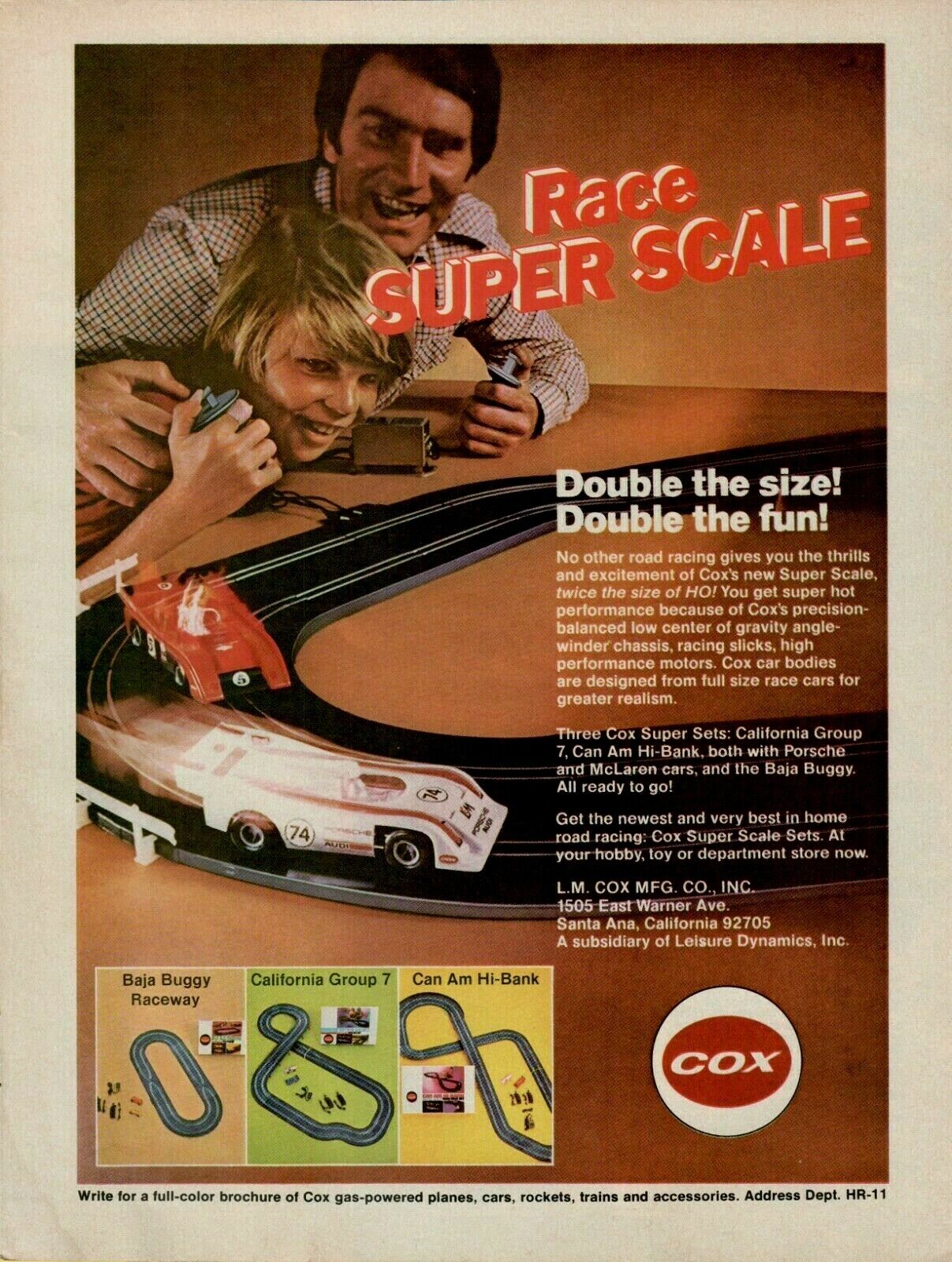 1973 Cox Super Scale Car Bodies Can Am Porsche McLaren Racing Vintage Print Ad