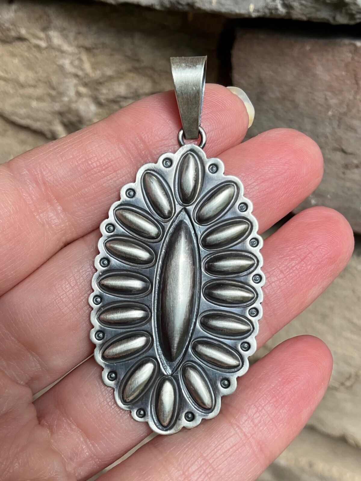Huge Sterling Silver Concho Pendant Artisan Handcrafted Navajo