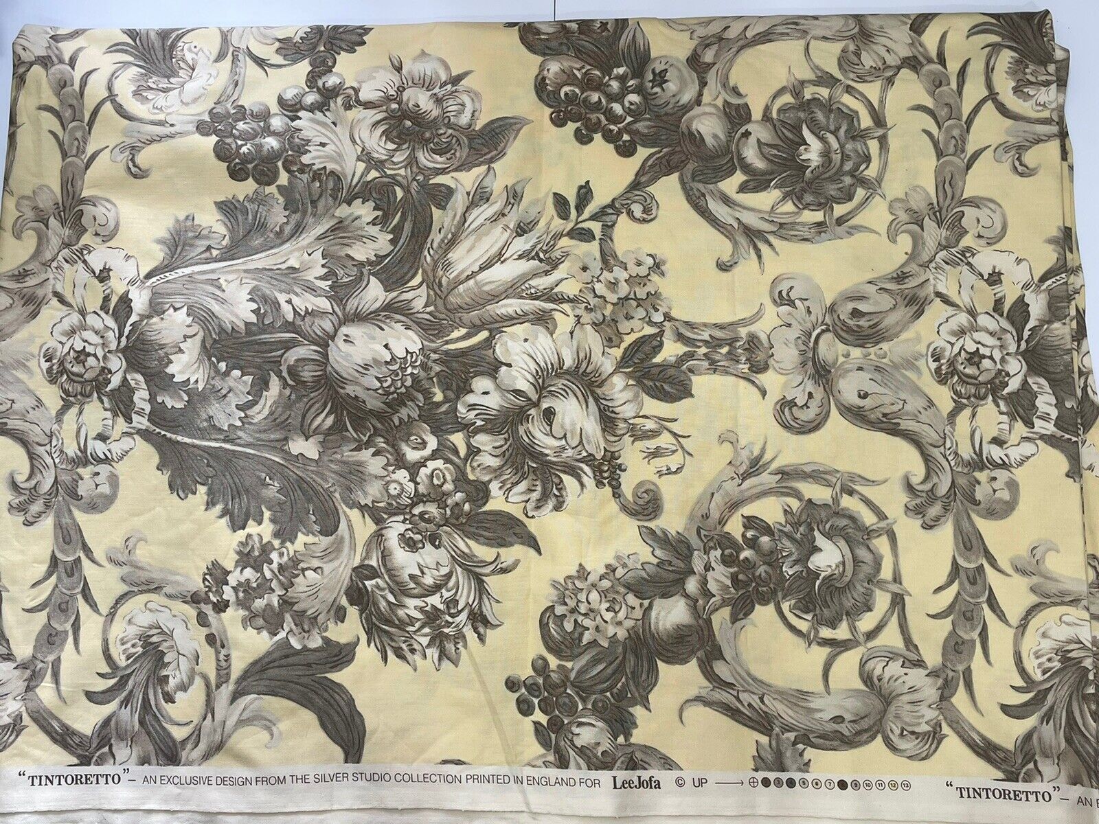Lee Jofa England Upholstery Fabric “Tintoretto” Soft Yellow & Brown 8 Yards