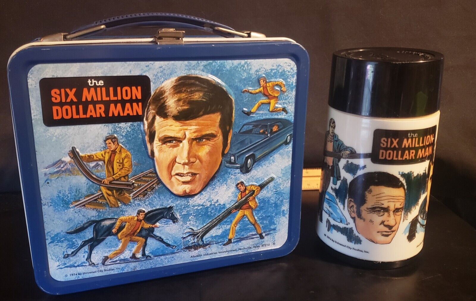 Vtg 1974 Six Million Dollar Man Lunchbox & Thermos Steve Austin - Very Nice
