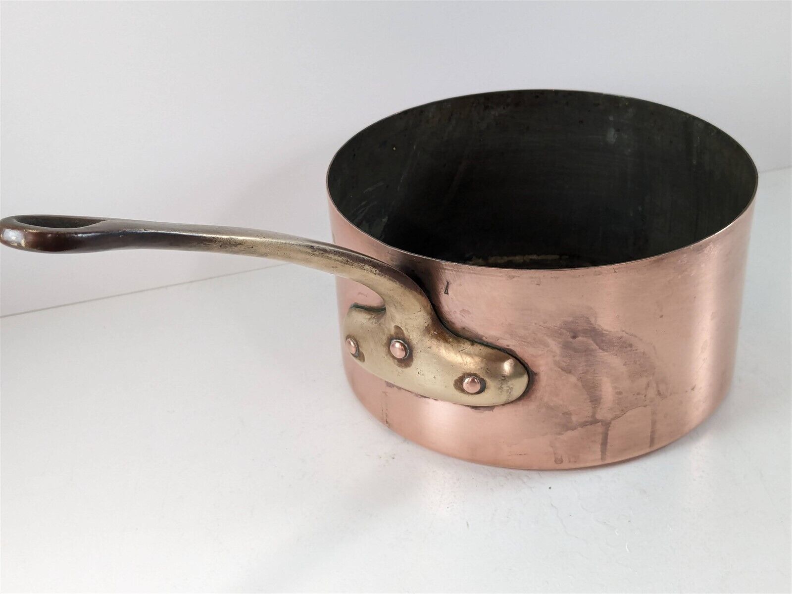 Old French Copper 3.5 Quart 20cm Saucepan Pot Brass Handle \