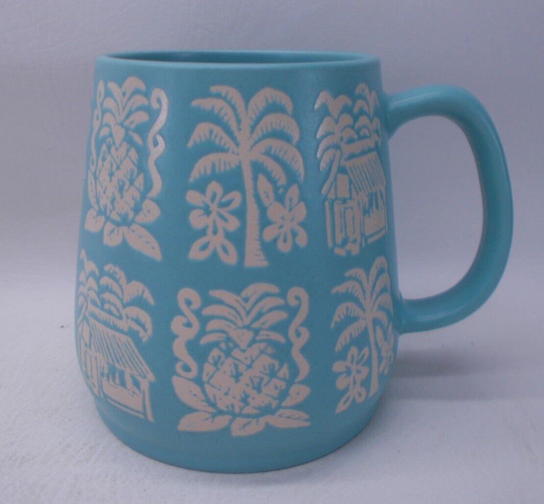 Large Opalhouse Stoneware Coffee Mug Cup Teal Tiki Hut Palm Pineapple 24 oz Blue