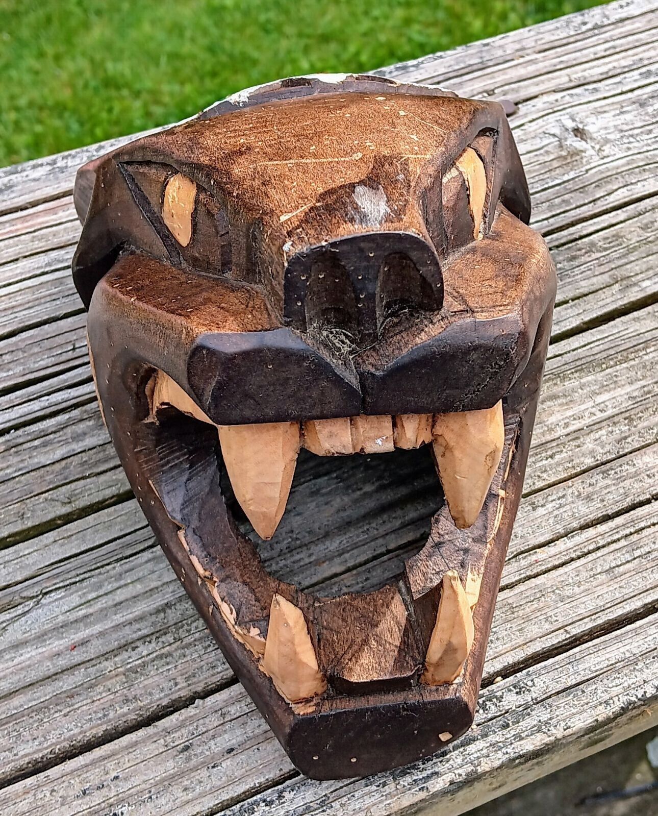 Aztec/Mayan MCM Hand Carved Jaguar Head~Unique/Cool Folk Art-Latin America OLD