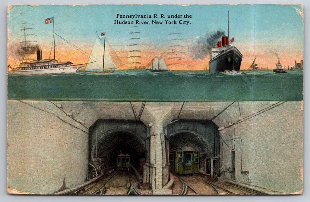 Pennsylvania Railroad Under Hudson River New York City 1921 Postcard