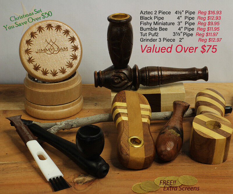 5 Pipe Set (5 pipes) Premium Wood Hand Carved Smoking Pipes & screens 021