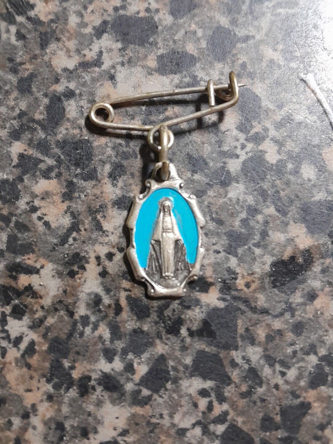 Vintage Blessed Virgin Mary Italy Miraculous Medal Pin