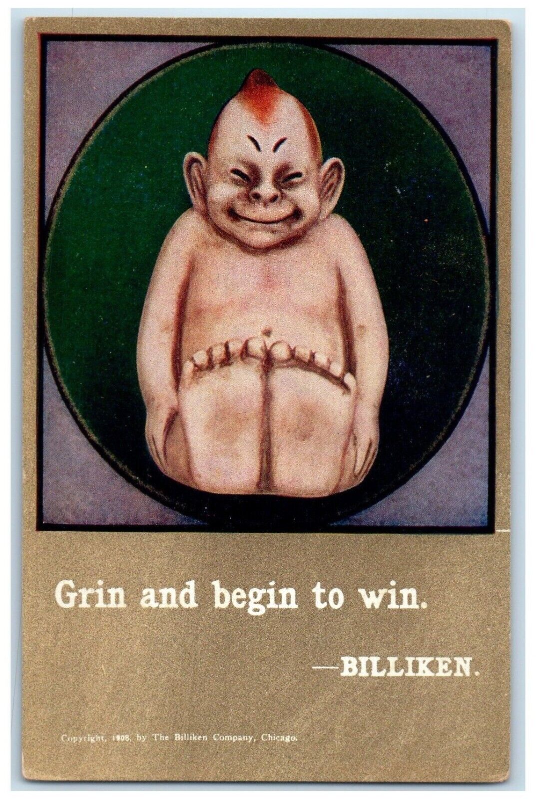 c1910's Billiken Grin And Begin To Win Unposted Antique Postcard
