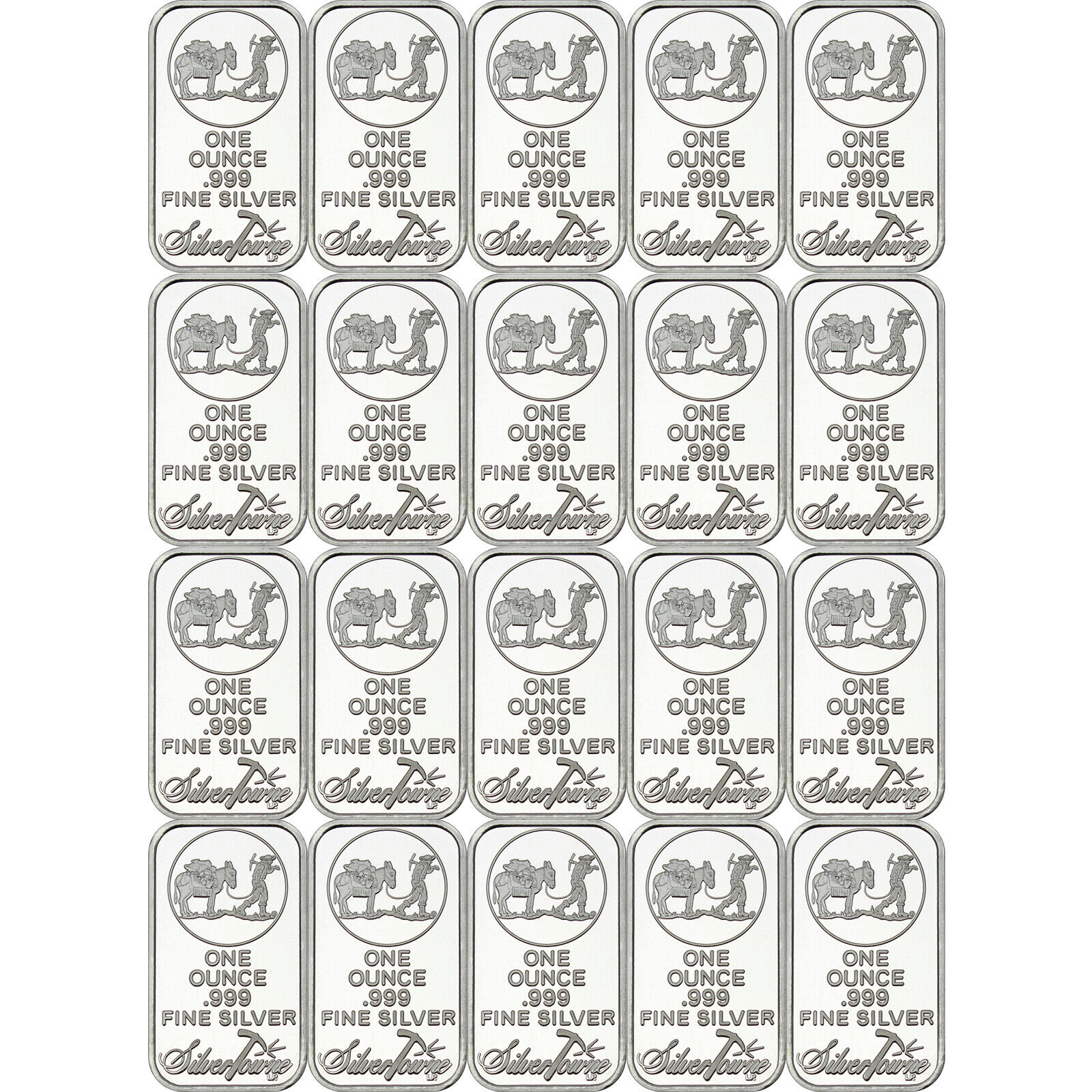 SilverTowne Trademark Logo 1oz .999 Fine Silver Bar 20 Piece Lot