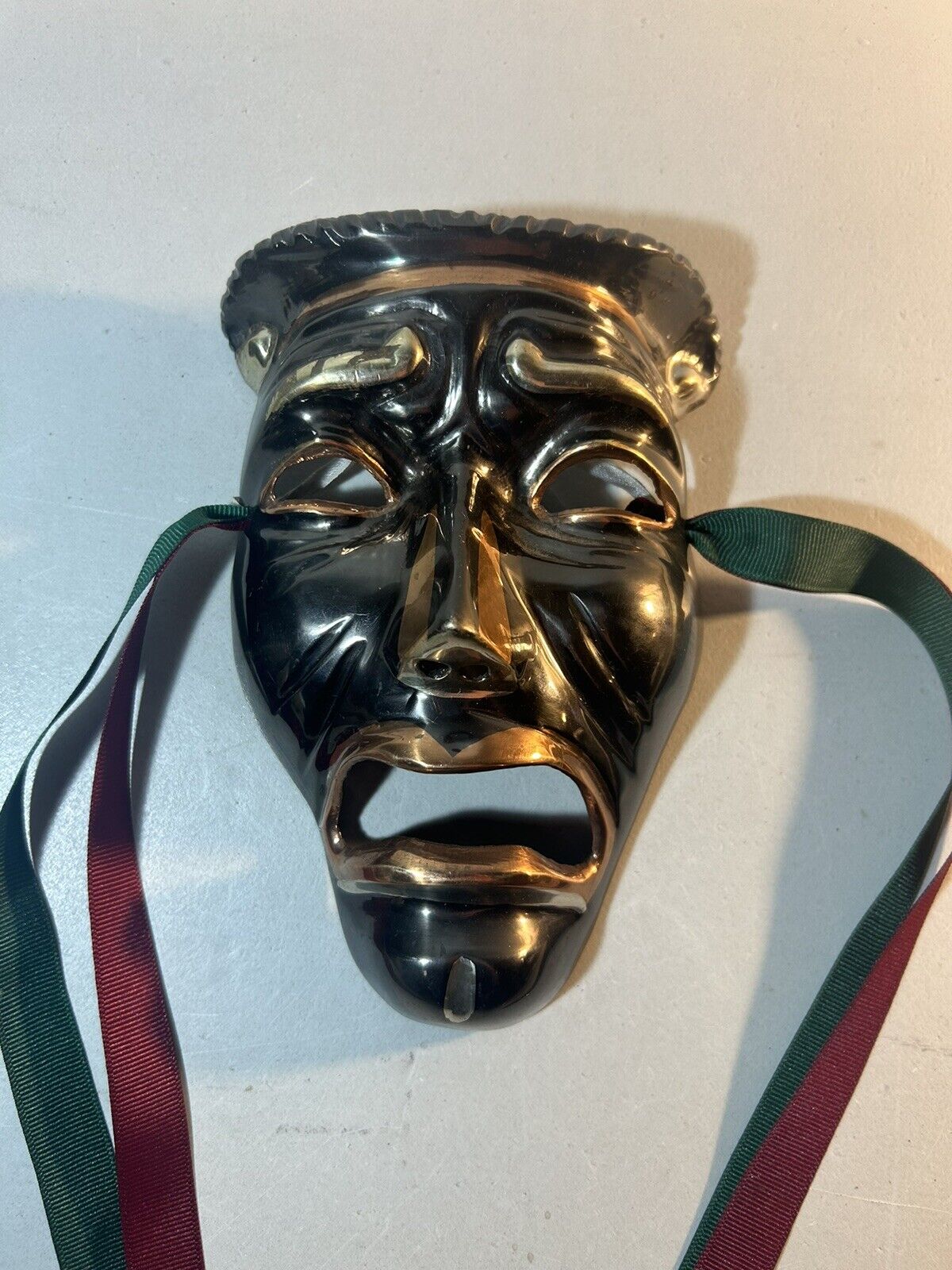 Vintage Solid Brass Comedy Tragedy Theater Drama Mask Decorative