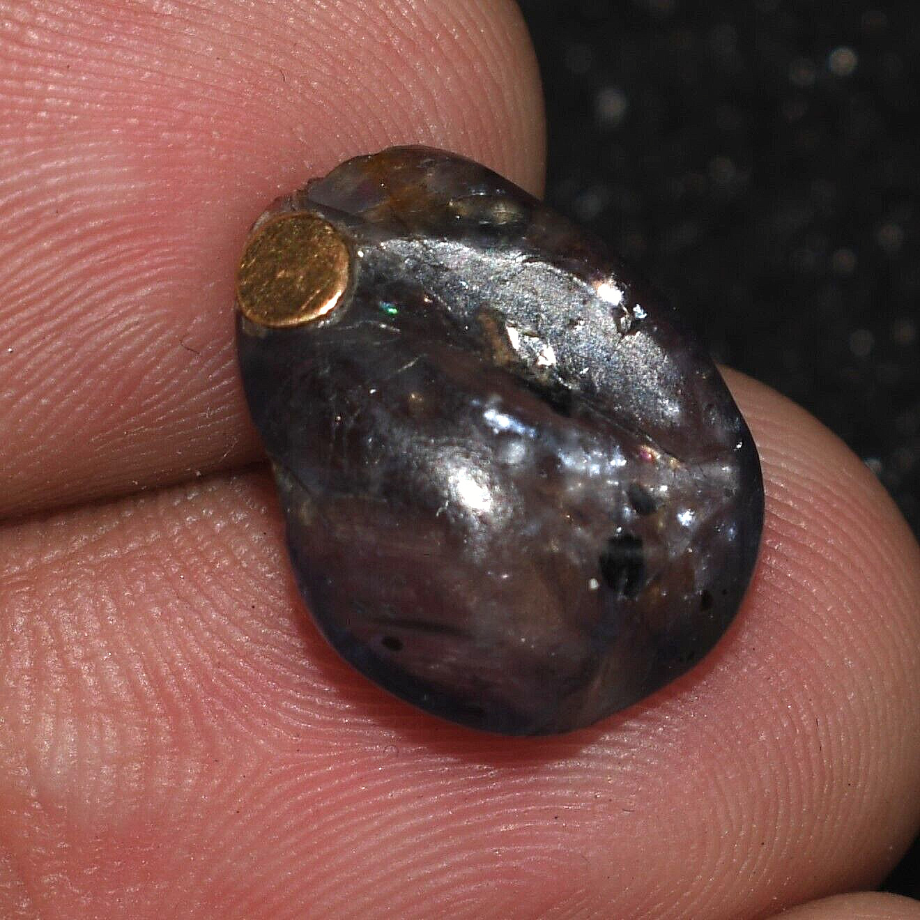 Authentic Ancient Roman Sapphire Crystal Bead with Gold Inlay in Good Condition