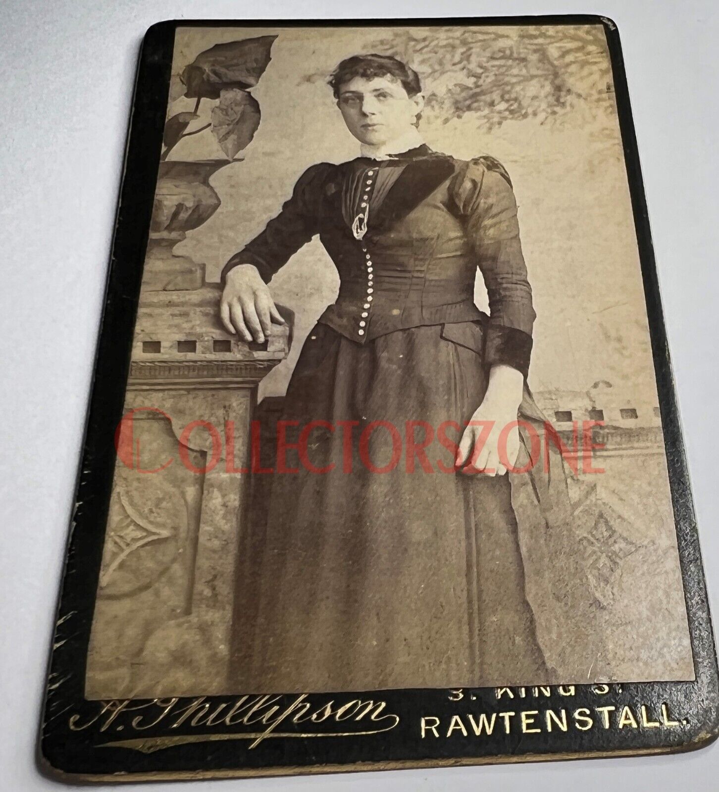 1890\'s CDV Photo Woman Day Dress Phillipson Studio Rawtenstall 4x2.5 inch