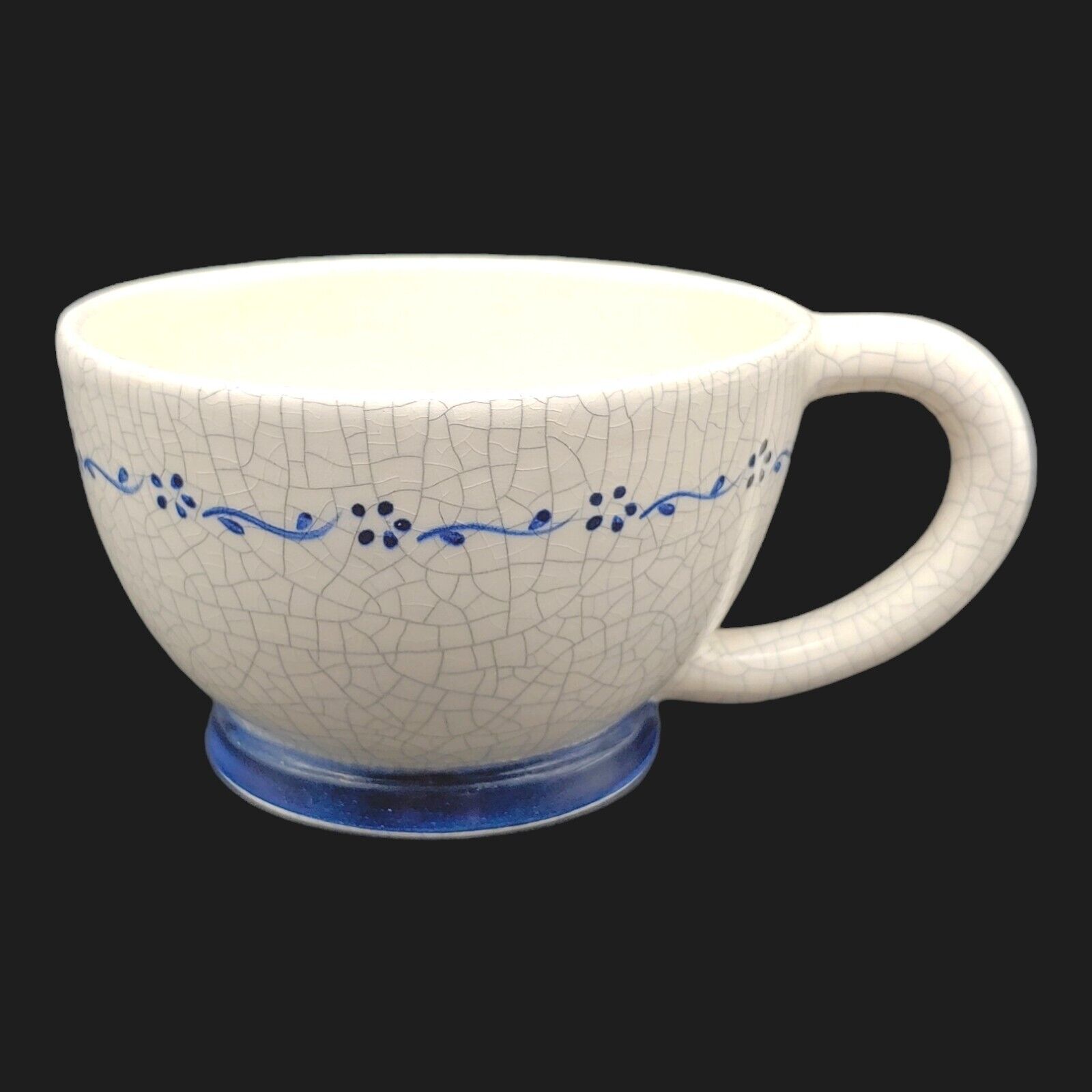 Dedham Pottery The Potting Shed Tea Coffee Mug - 8oz Blue White Crackle Glaze