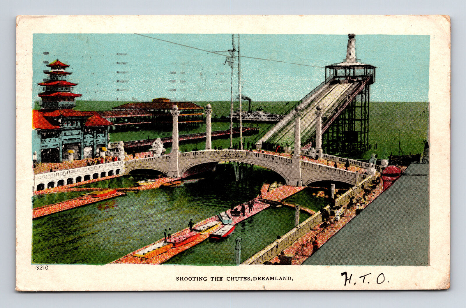 c1907 Dreamland Shooting the Chutes Boat Flume Ride Coney Island NY Postcard