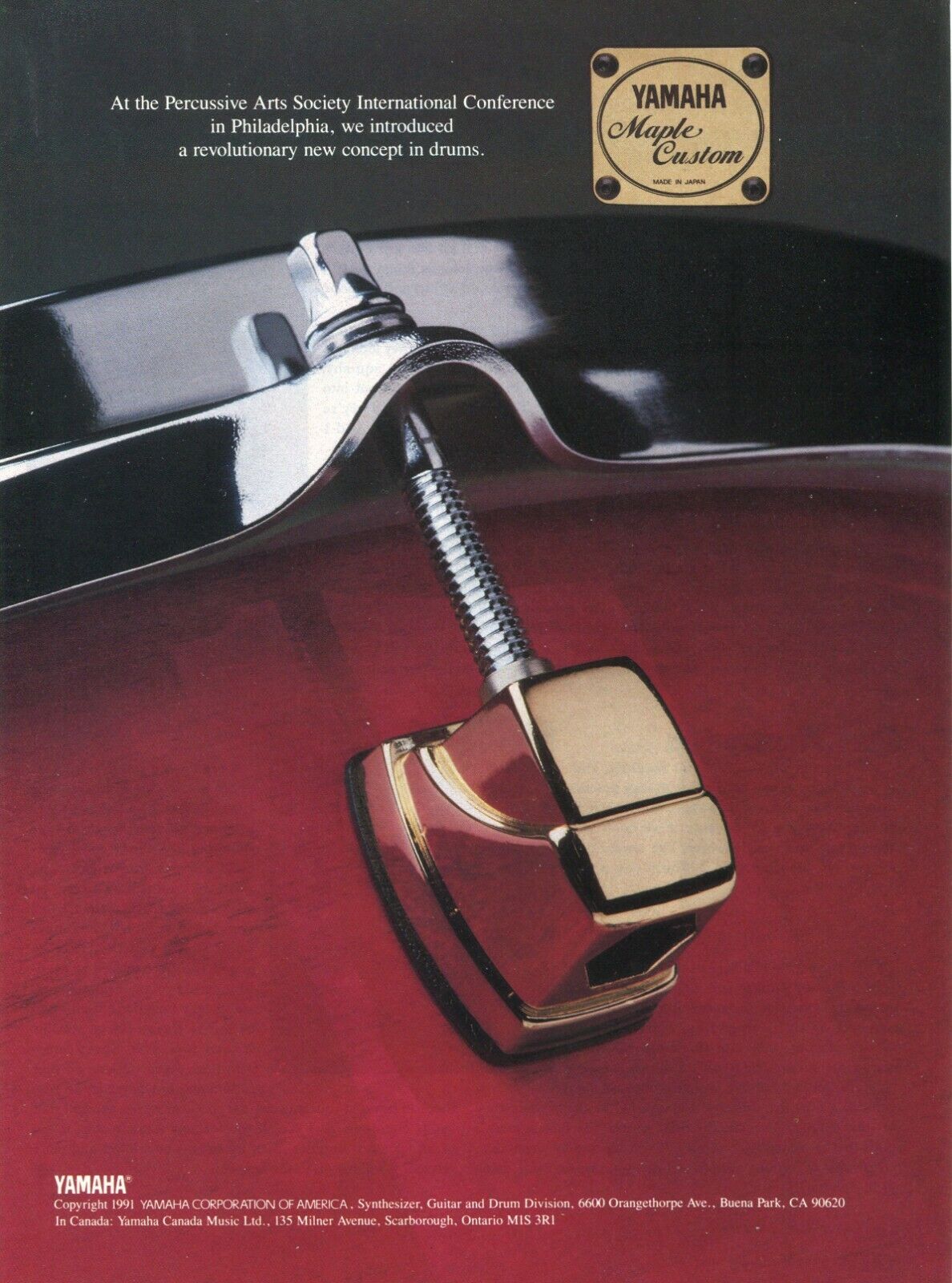1991 Print Ad of Yamaha Maple Custom Drums