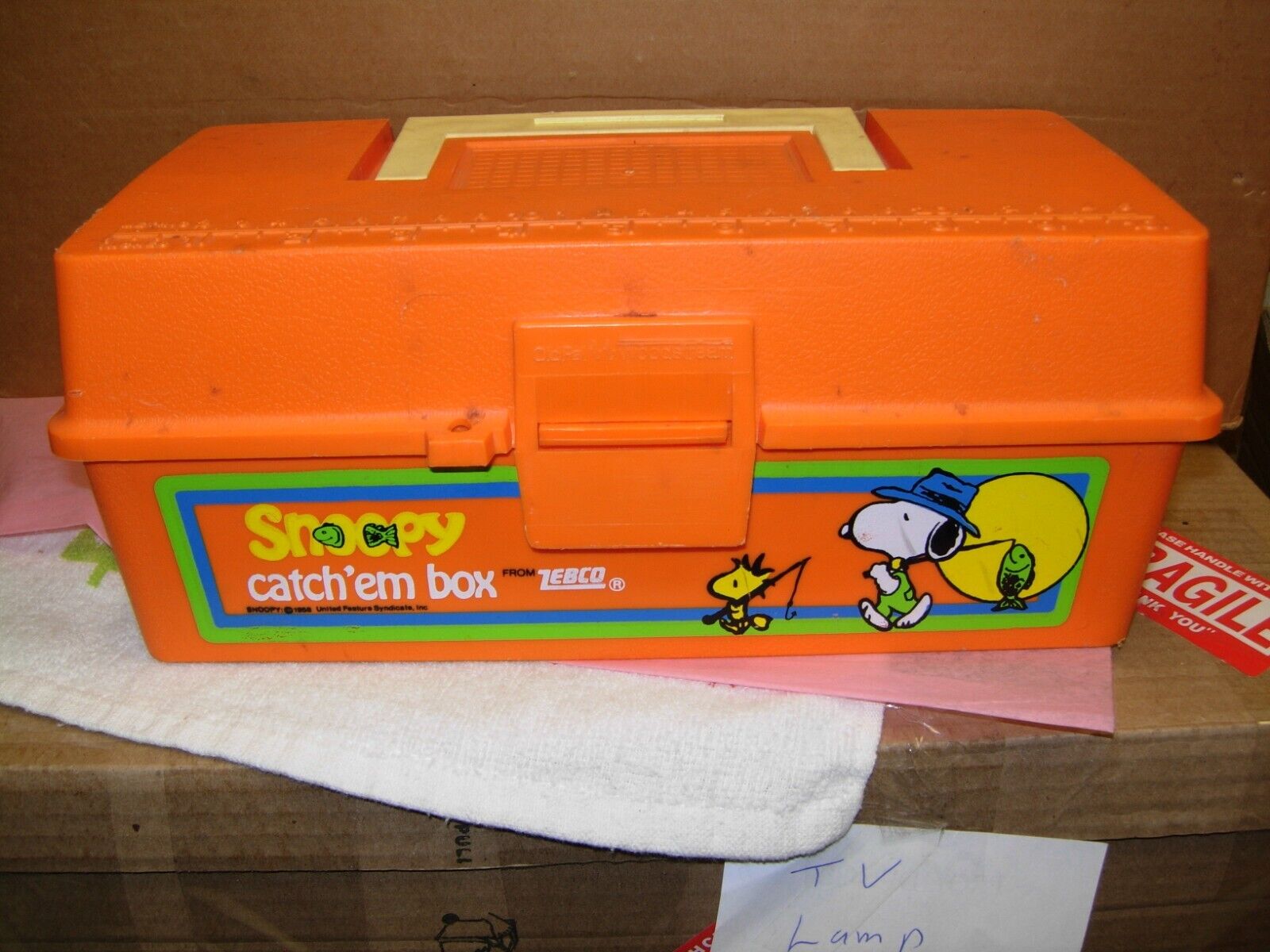Vintage Zebco Old Pal Snoopy & Woodstock Catch \'em Fishing Tackle Box Peanuts