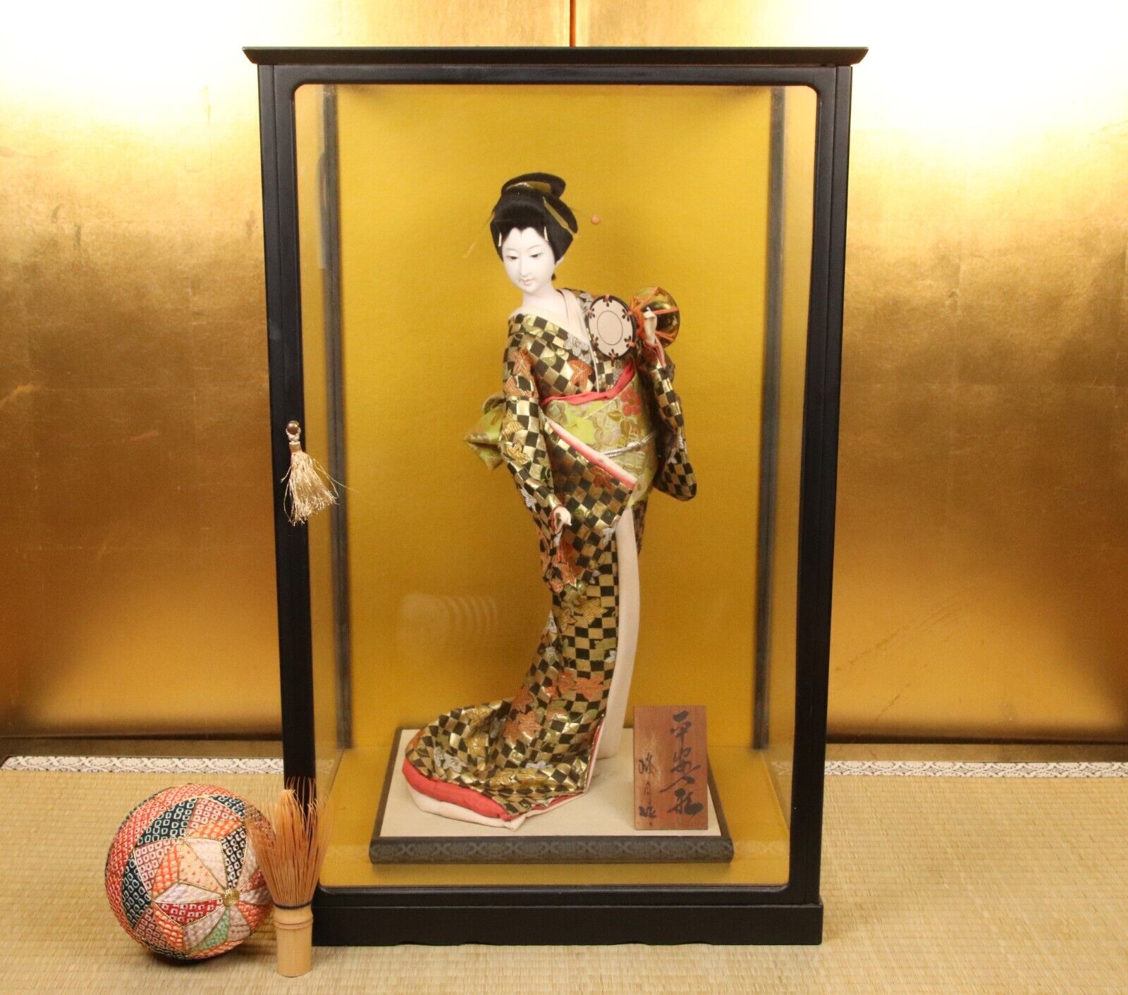 Vintage Japanese Doll Geisha Girl In Kimono Kyoto Handmade Maiko W/Glass Case