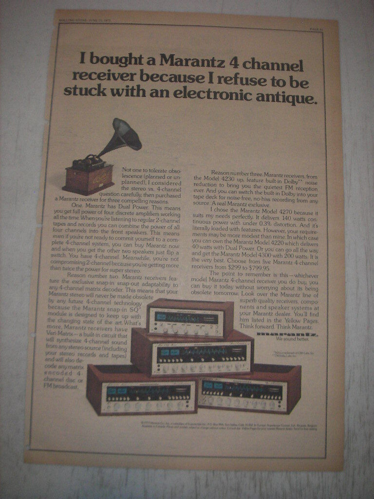 1973 Marantz Receivers Advertisement - 4270, 4220, 4300, 4230