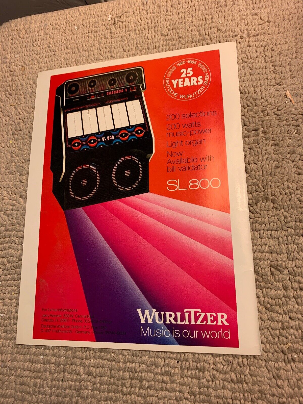 11-8 1/4” Wurlitzer Sl 800 Jukebox FLYER