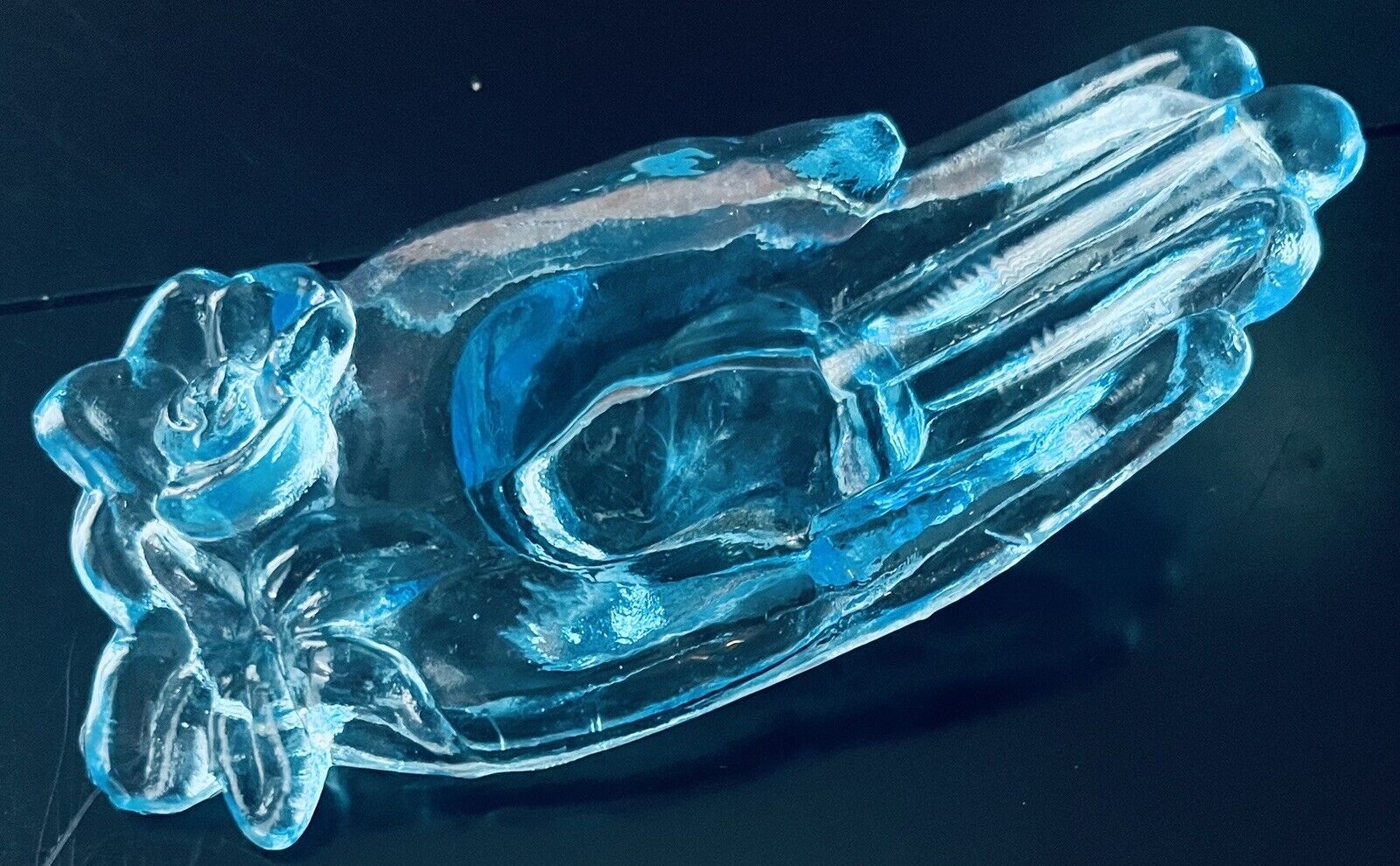 Vintage Blue Glass Hand Shaped Trinket/Ring Dish