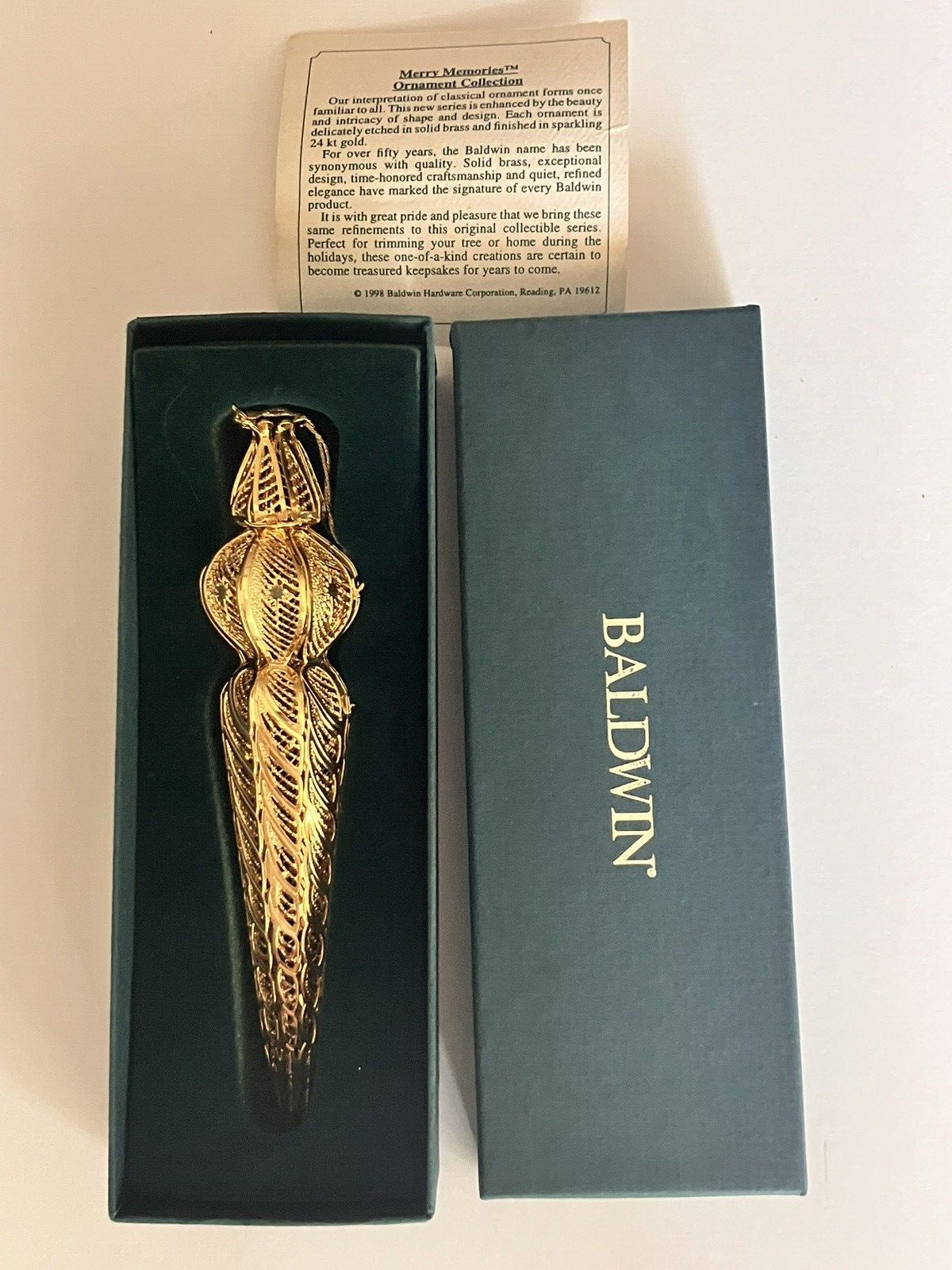 BALDWIN Brass Ornament 24 KT. Gold ICICLE SPIRE 7163.010 1998 5.5\