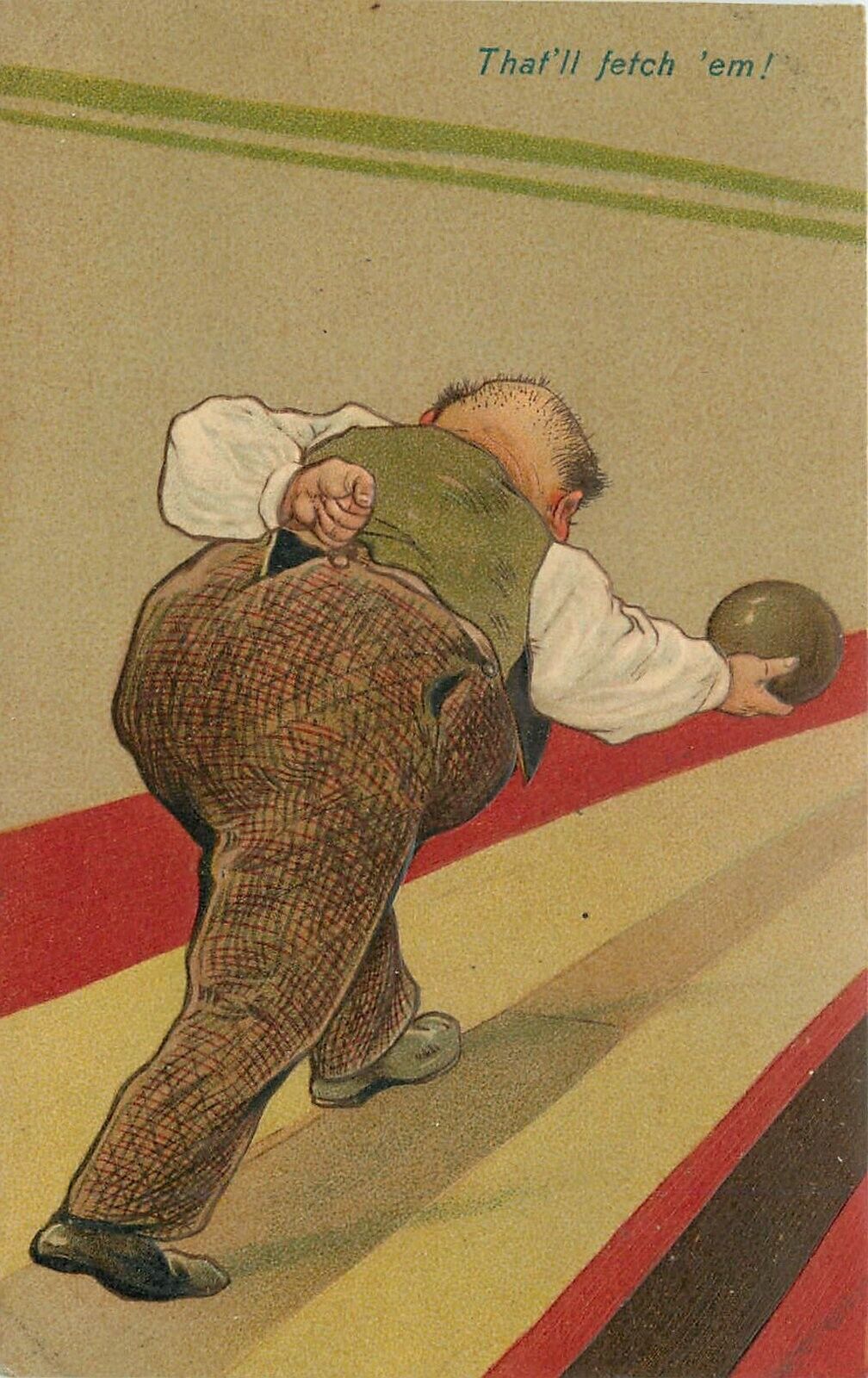 Postcard 1908 PFB bowling alley comic humor 23-9556