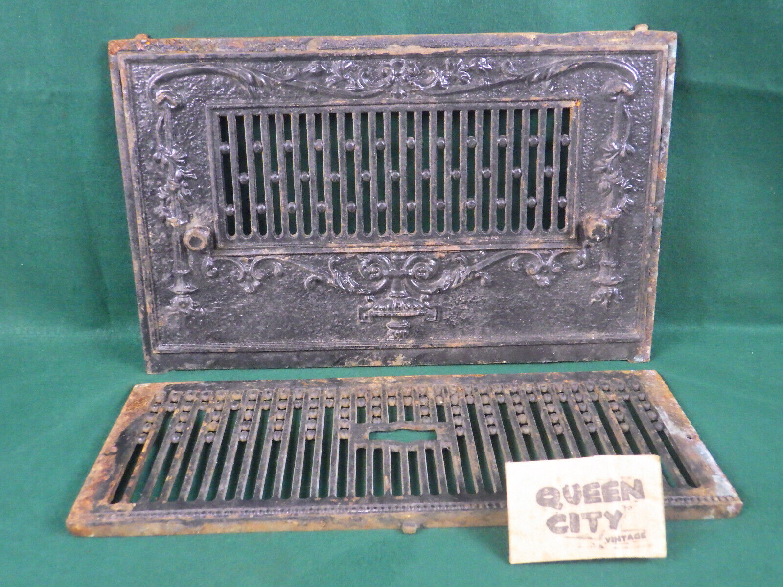Pair Antique cast iron stove/furnace/wall grates/vents or covers Ornate