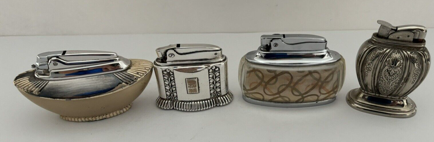 Lot of 4 Vintage Ronson Silver Plated Table Cigarette Lighters