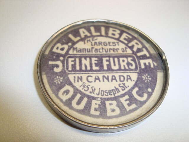 Circa 1890s J. B. Laliberte Fine Furs Pocket Mirror, Quebec, Canada