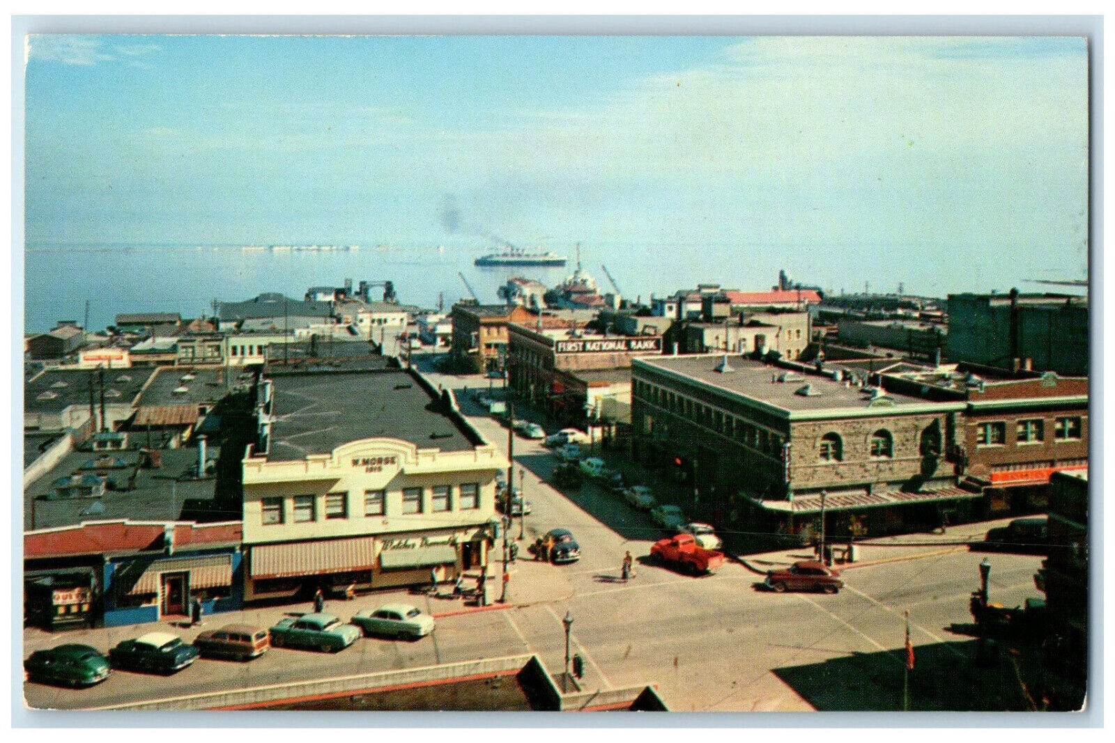 c1960's Birdseye View Business District Waterfront Port Angeles WA Postcard
