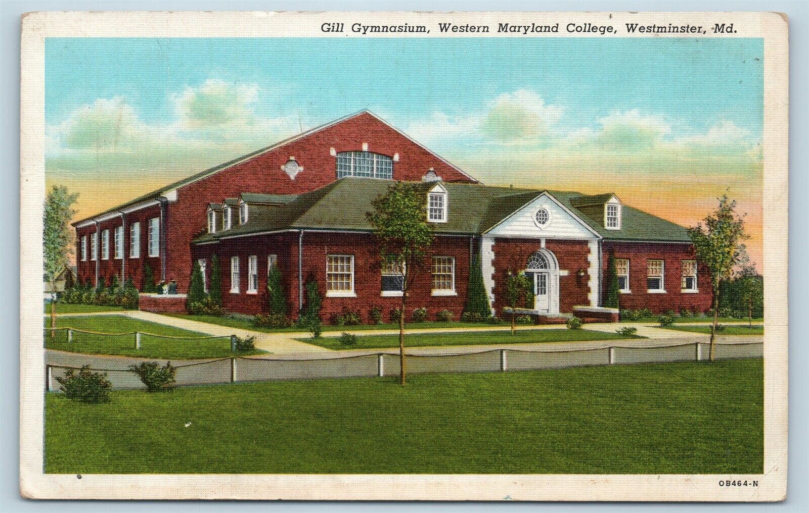 Postcard MD Westminster Gill Gymnasium Western Maryland College c1940s Linen P16