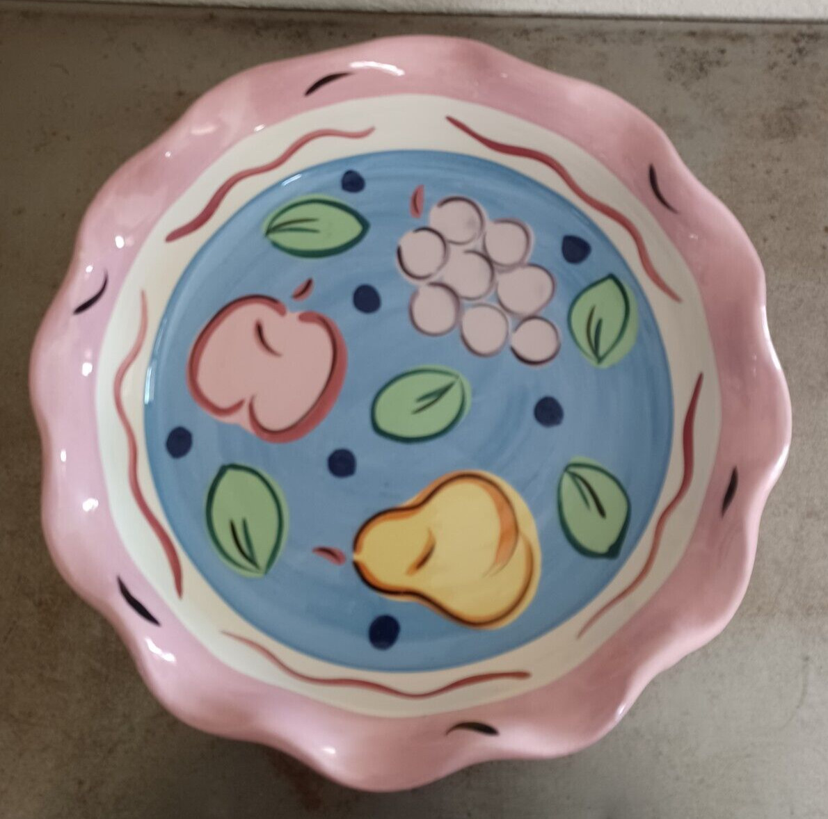 Large Signed Susan Painter Ceramic Bowl With Fruit 11.5\