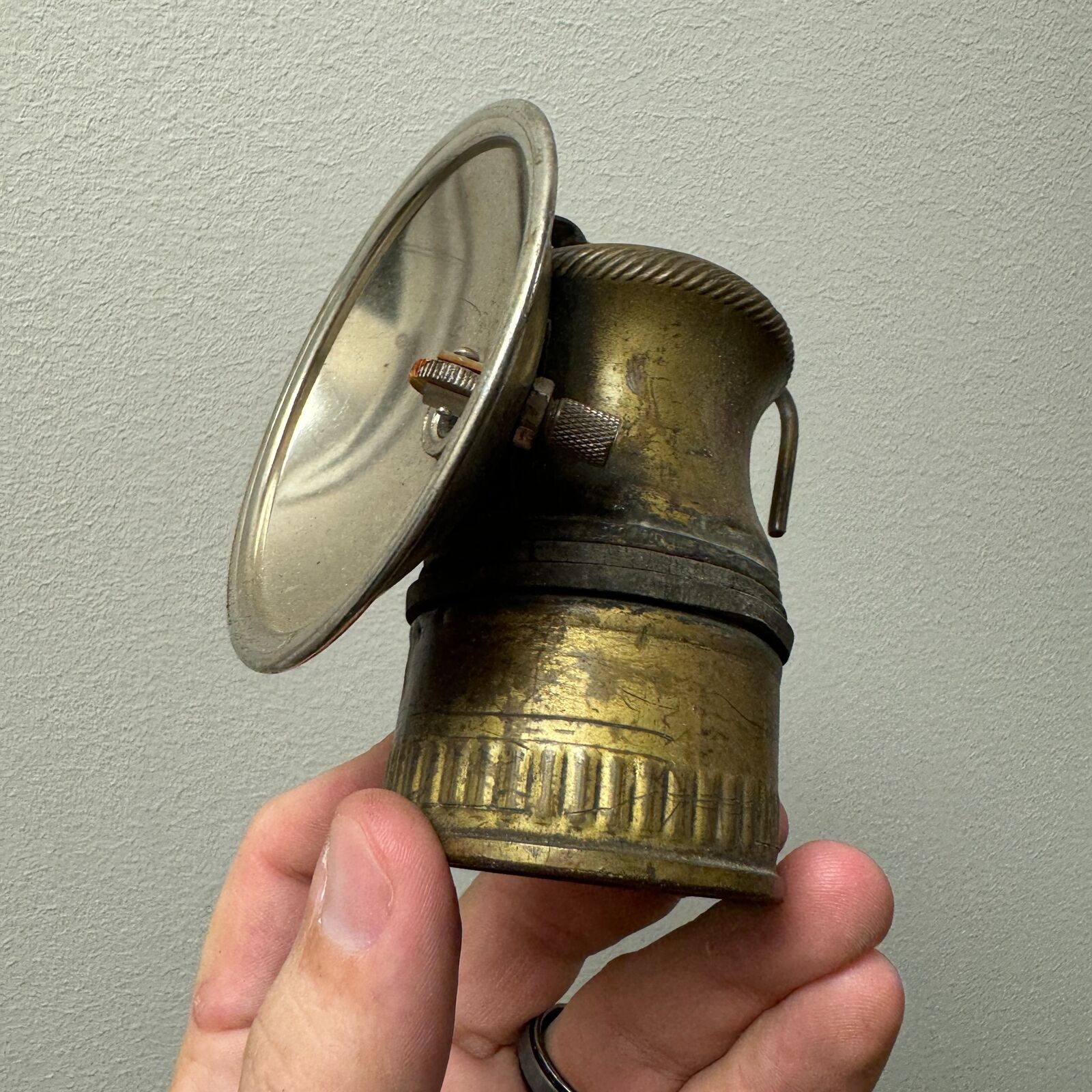 Vintage WOLF SAFETY LAMP Co  Brass Carbide Coal Miner’s Cap Helmet Light Lantern