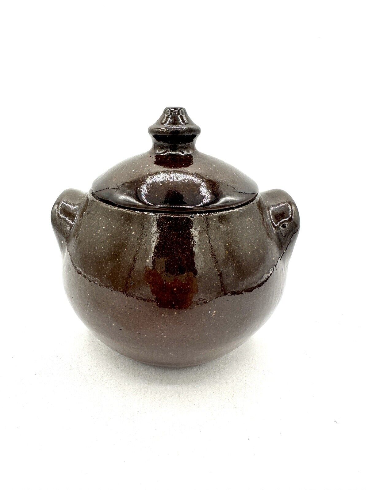 Ben Owen Master Potter 1960s Brown Sugar Bowl Lidded Pot NC Seagrove Pottery