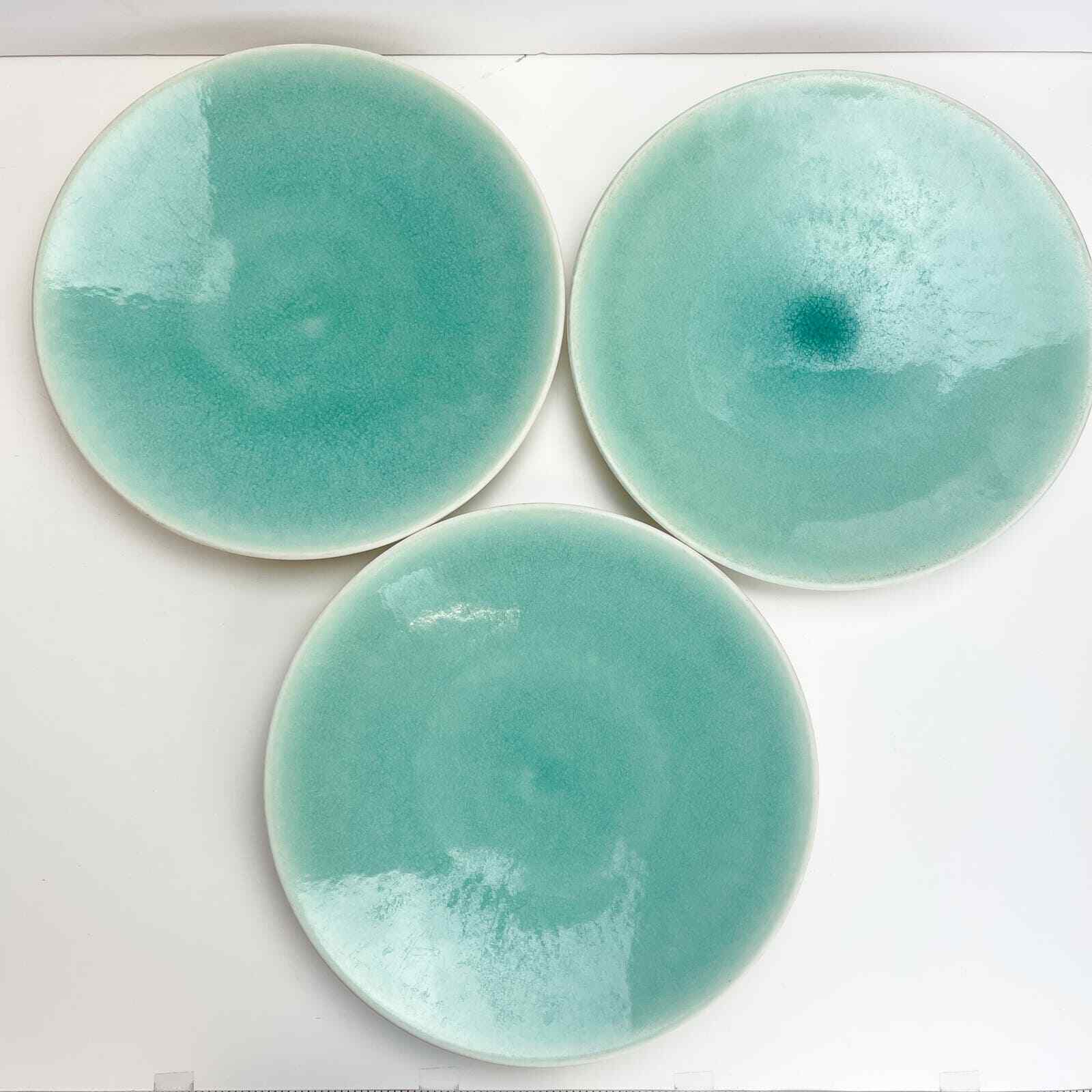 Set of 3 Jars France Tourron Jade 10” Dinner Plates Ceramic Blue White
