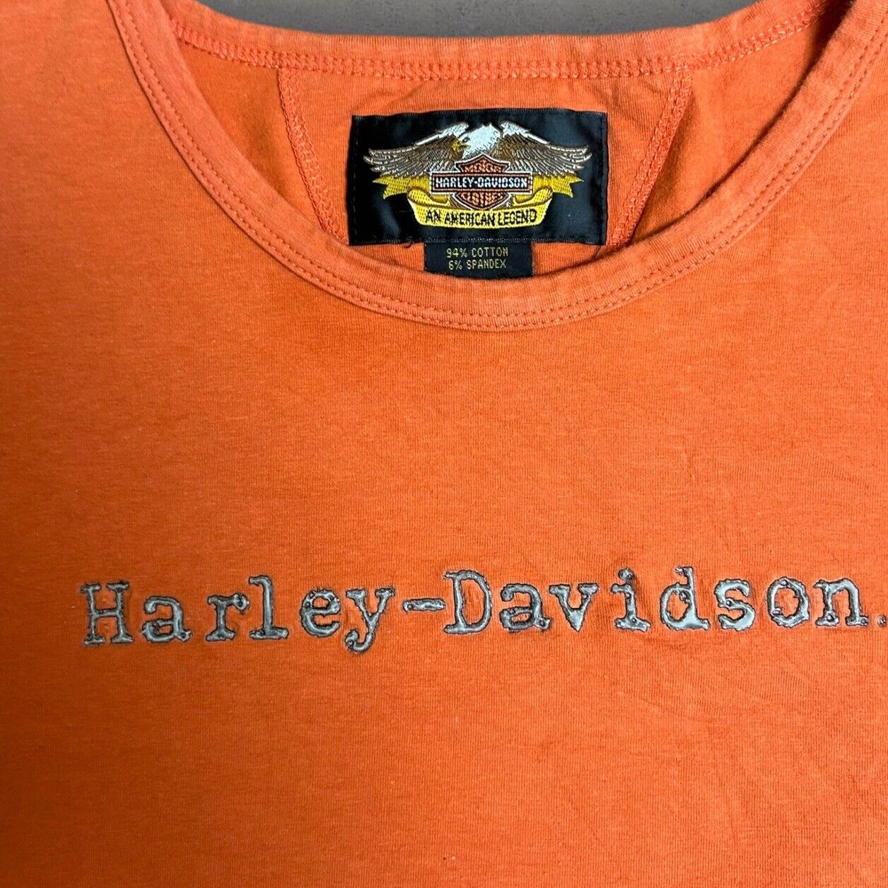 Vintage 90s Harley Davidson T Shirt Womens Size Large Orange Puff Print