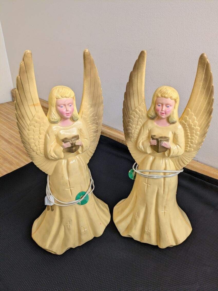 Vtg. pair hard plastic large light up Christmas angels.