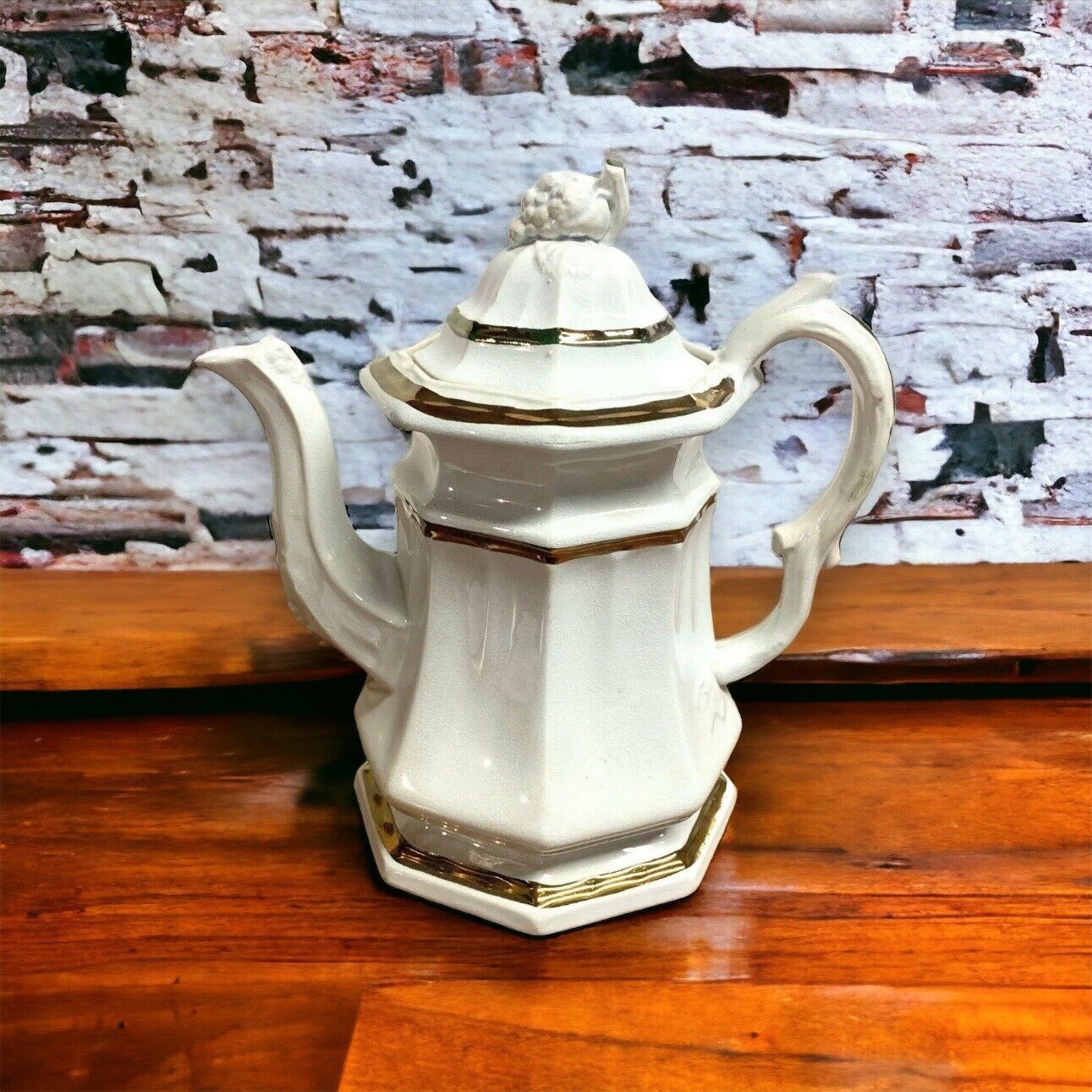 Antique Edward Walley Ironstone Copper Lustre Grape Leaf Coffee Tea Pot