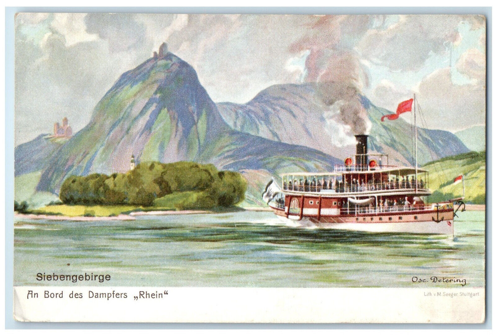 c1910 On Board the Steamer Rhein Siebengebirge Germany Antique Postcard