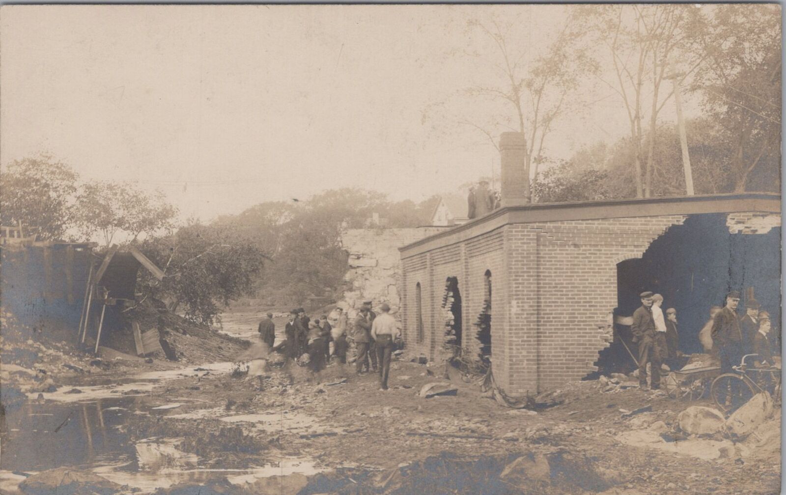 Ruins Damage After Flood Bicycle Wagon c1900s Unknown Location RPPC Postcard