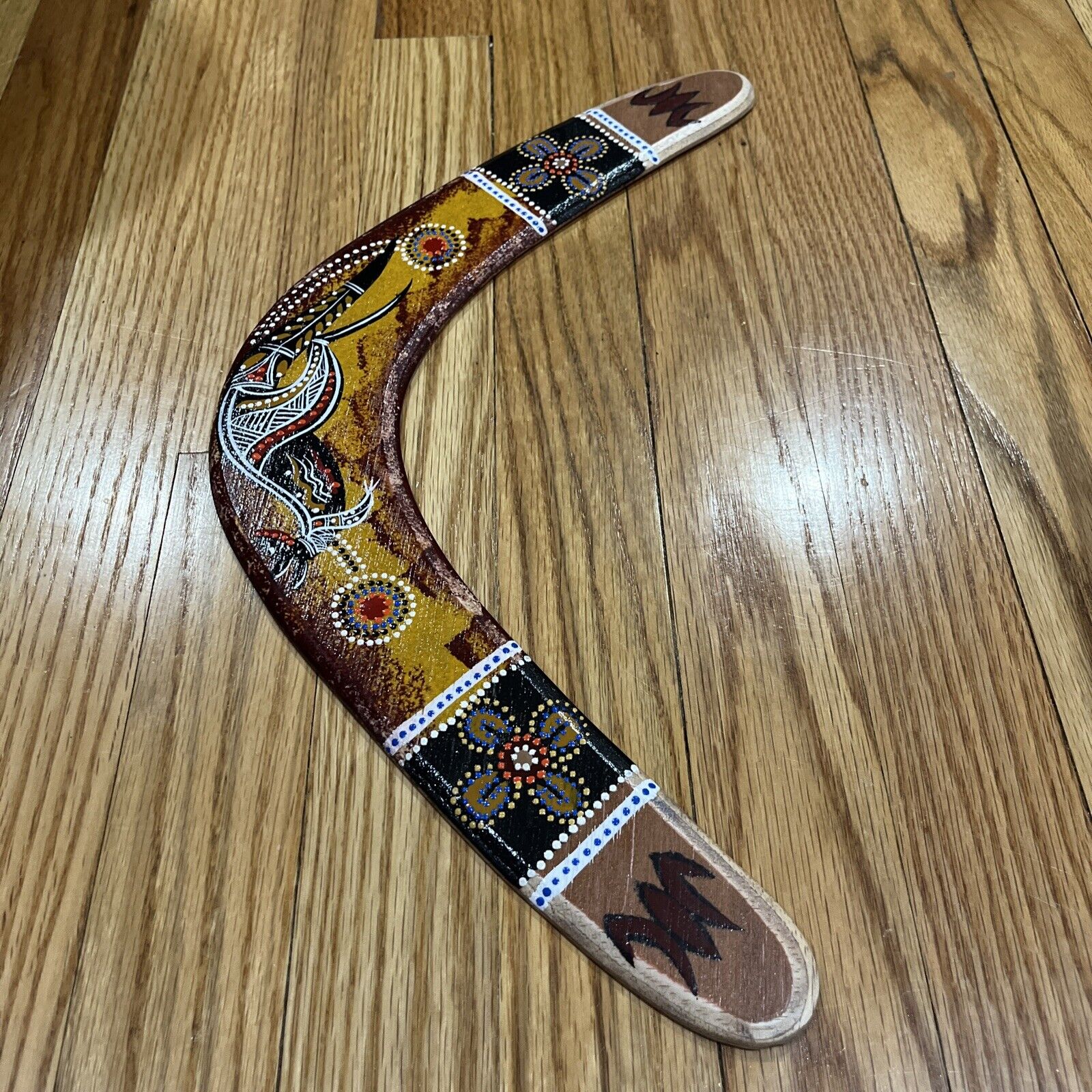 Boomerang Handmade Australian Hand Painted Wood Kangaroo Flowers