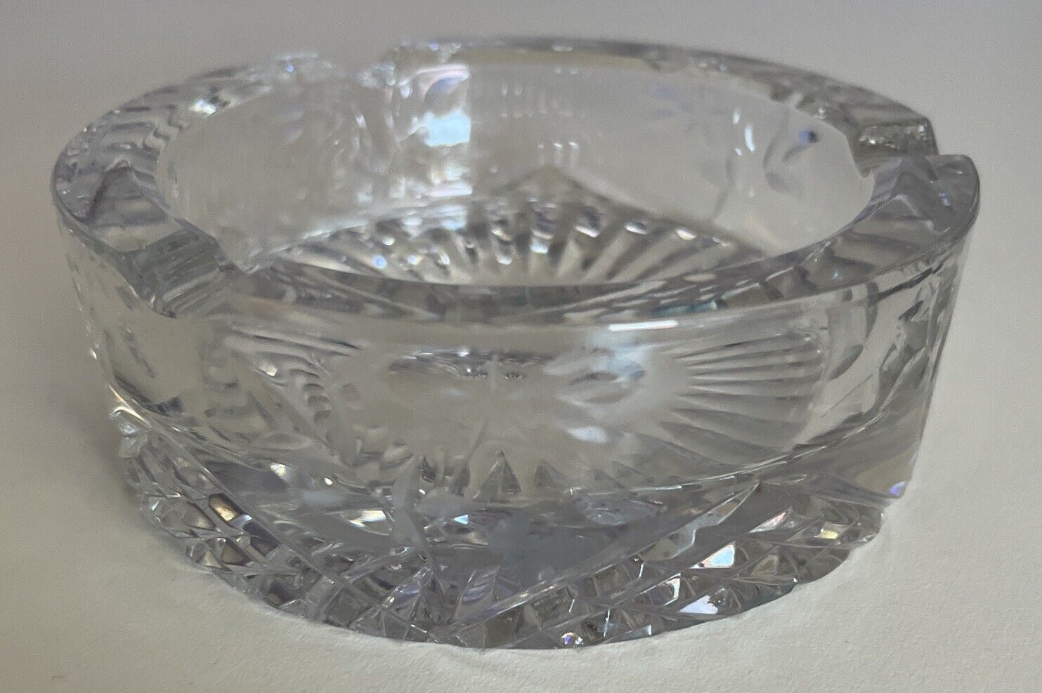 Wedgwood Crystal Ashtray Etched Flowers Leaded Crystal MCM 5”
